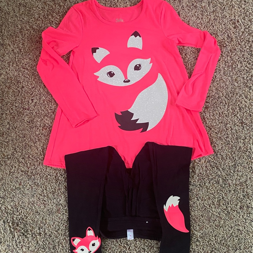 Justice 2-piece tunic/leggings, fox glitter, size 10